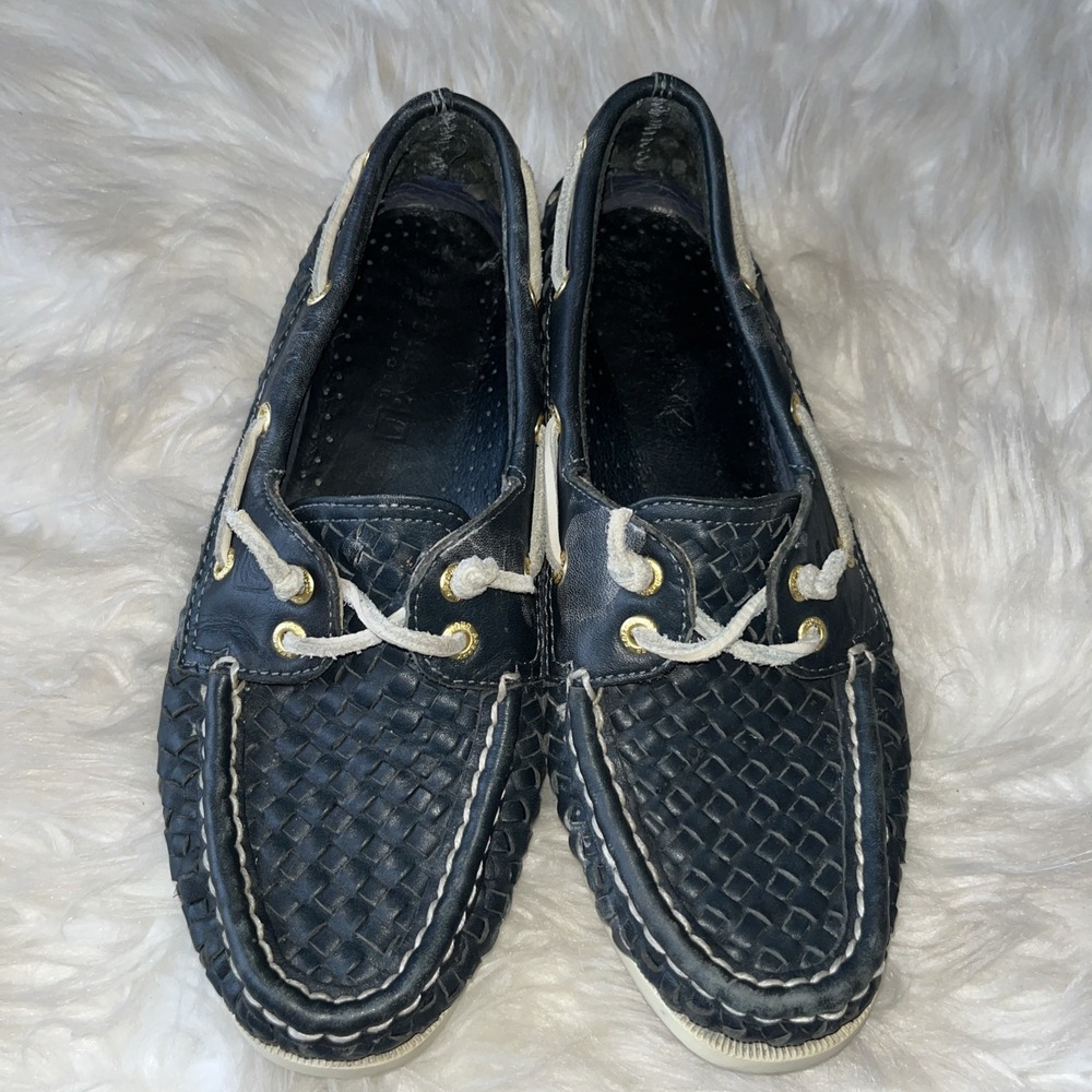 Sperry Top-Sider Blue White Leather Comfort Boat Shoes Women's Size 6.5M - Picture 12 of 14